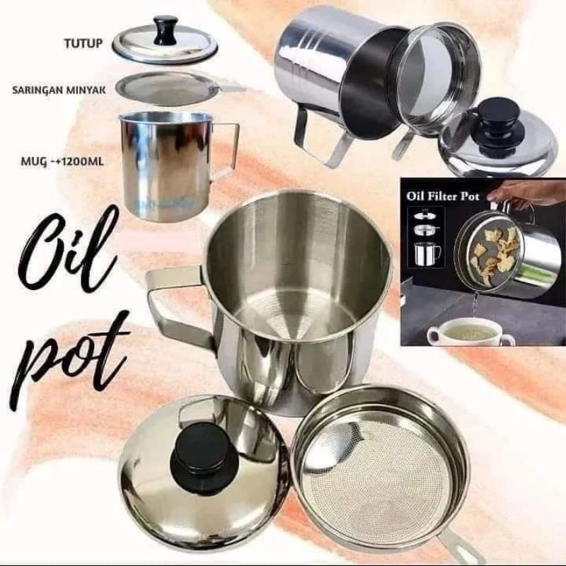 OIL POT STAINLESS / SARINGAN MINYAK 1 Liter & 1.3 LITER
