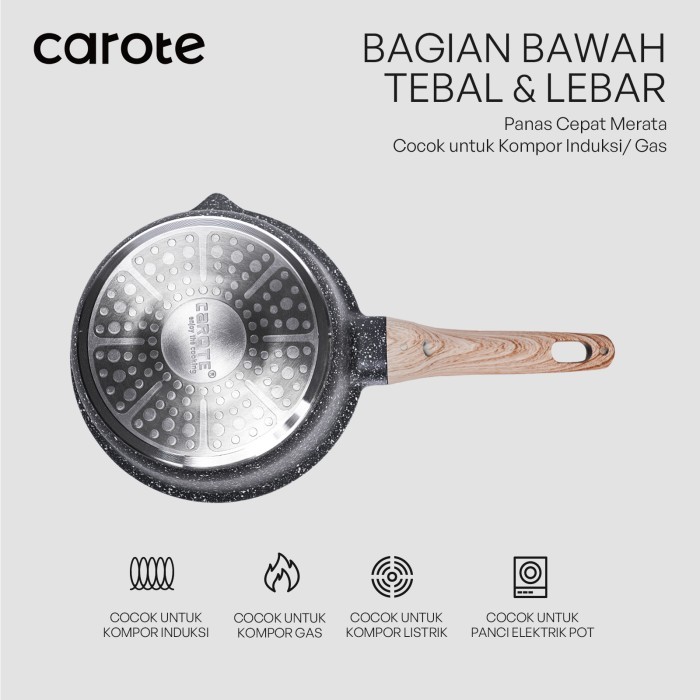 NEW SERIES CAROTE ESSENTIAL WOODY PANCI SUSU ANTI LENGKET SAUCE PAN BATU GRANIT ORIGINAL QUALITY