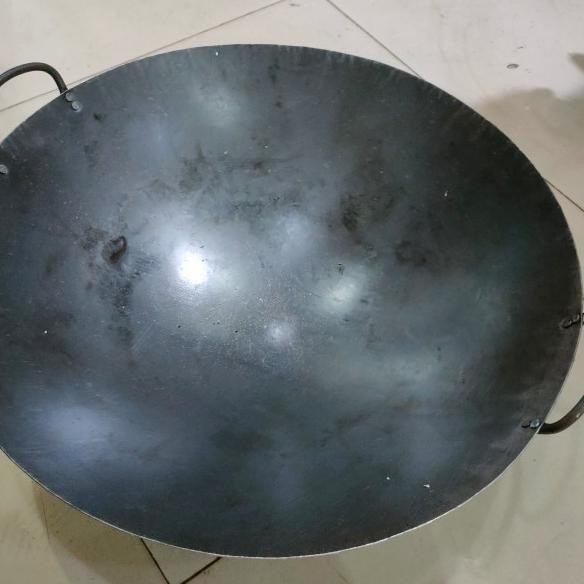 Kuali/Wajan/Wok Nasi Goreng Plat Hitam Baja Uk 45 Cm Tebal
