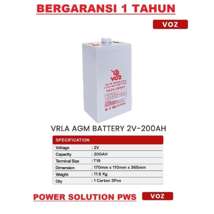 Accu aki baterai kering Battery Voz 2v 200Ah