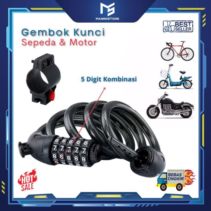 Ready Kunci Gembok Motor Helm Sepeda Listrik Anti Maling Kunci Ban Pasword