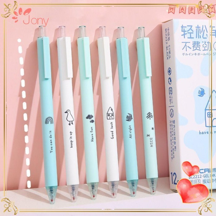 

Vee 6Pcs/Set Pena Gel Perlengkapan Kantor Sekolah Kartun Dengan Klip