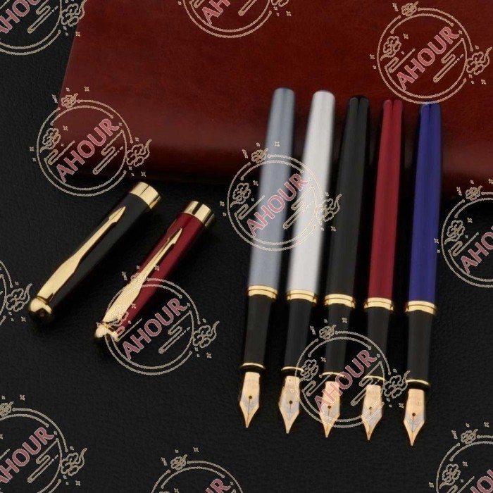 

Vee Ahour Fountain Pen Perlengkapan Sekolah Alat Tulis Hitam Golden Metal