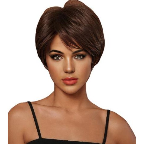 Wig Wanita Rambut Pendek Poni Samping - Wig Rambut Pendek Lurus H24ID