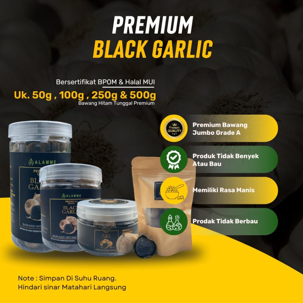 

Black Garlic Bawang Hitam Tunggal Ukuran 50 Gram 100 Gram Dan 250 Gram I Alamme Black Garlic