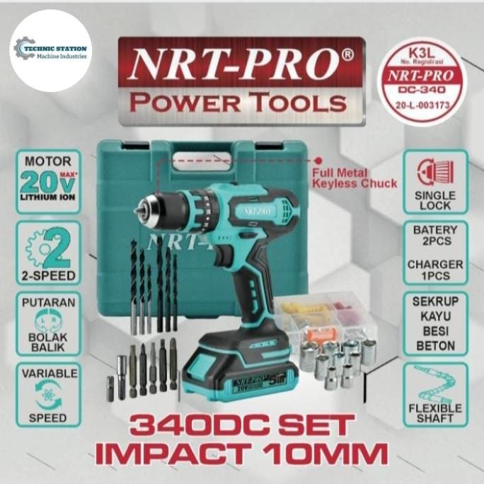 BOR BATERAI /CORDLESS IMPACT DRILL 20V NRT-PRO DC-340 NEW VERSI ORIGINAL DAN TERPERCAYA
