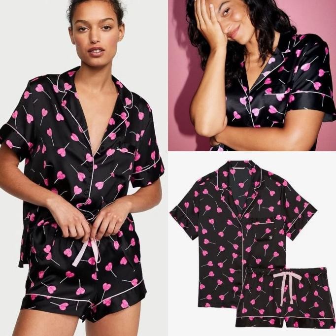 Baju Tidur Piyama Victoria Secret Short Silk Pajamas Set Original