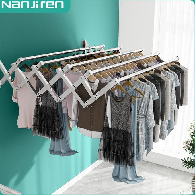 Nanjiren Jemuran Baju Tempel Dinding Lipat Rak Pakaian Basah Tarik