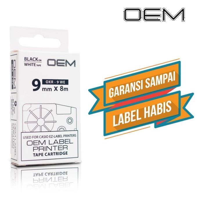 

OEM TAPE EZ LABEL CASIO 9MM BLACK INK WHITE (OXR-9WE) ORIGINAL DAN TERPERCAYA