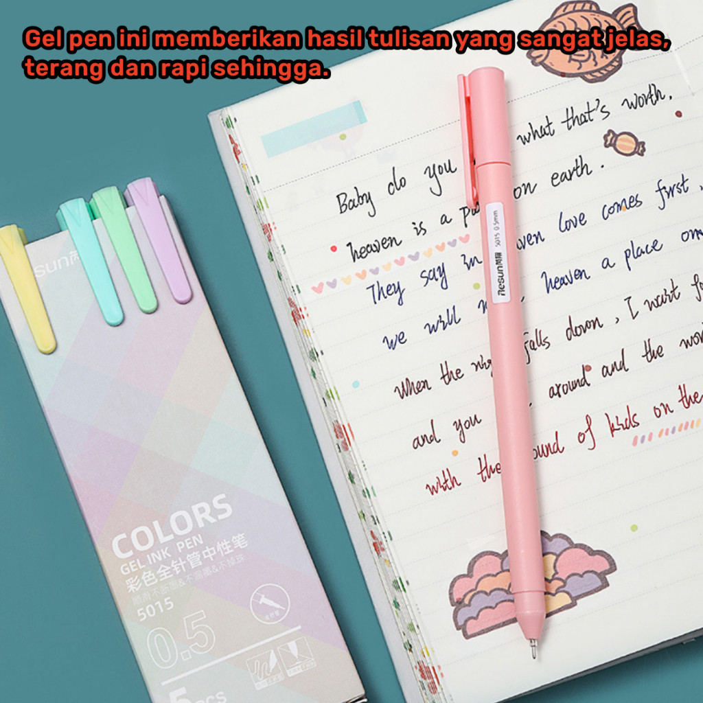 

HOT SALE 5 PCS/SET PULPEN TINTA GEL INK LUCU MARKER PEN 0.5MM JOURNAL VINTAGE POIN RETRO MACARON