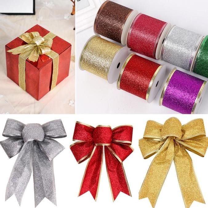 

Pita Kado Natal Full Gliter Murah Pita Rol Merah Pita Kawat Christmas