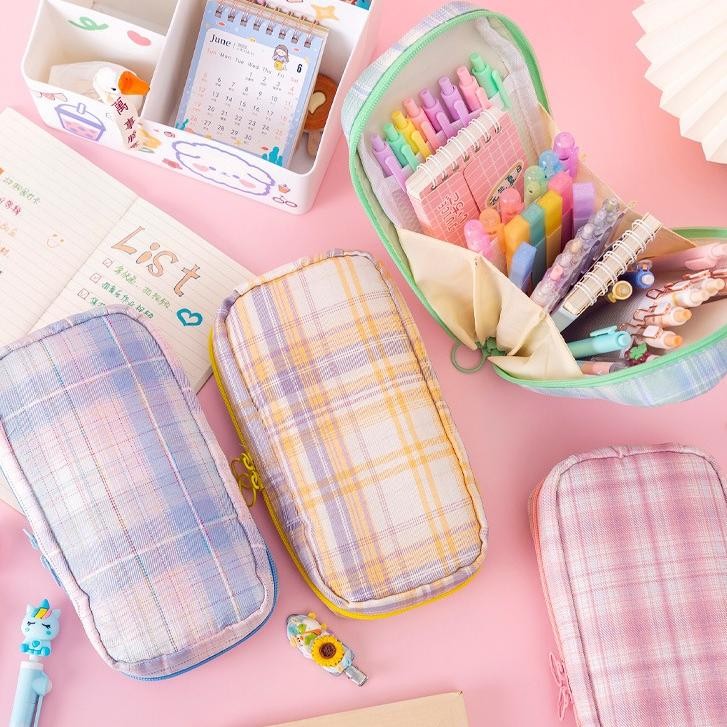 

SPECIAL [ORGM] Alat Tulis Kantor Perlengkapan Sekolah Kotak Pensil Pencil Case Style Jepang Checkered Kotak Kotak 5 Lapis e-65