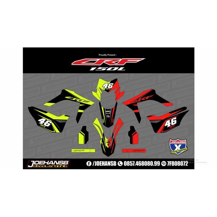 Ready  Decal CRF 150 L Full Body - Stiker CRF 150L Full Costum -Kuning Merah