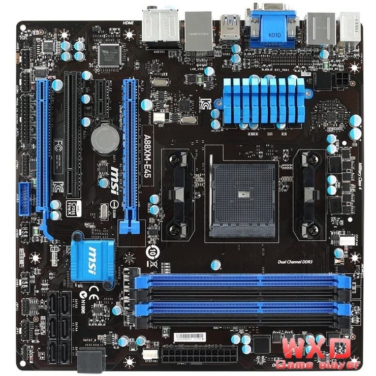 Soket Motherboard PC Desktop MSI A88XM-E45 Bekas FM2 + AMD A88X DDR3 6 Gb/s USB 3.0 PCI-E 3.0 SATA M