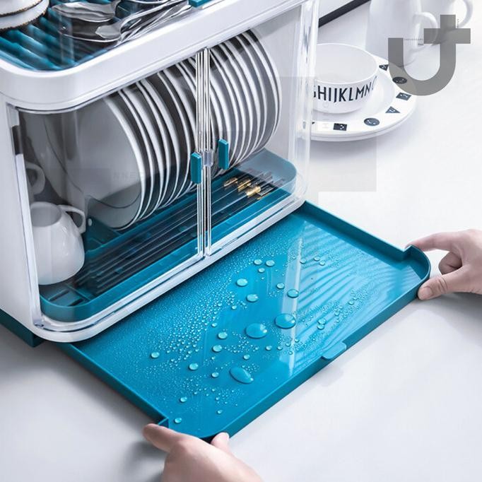 Rak Piring Plastik Dish Dryer Box 2 Susun Dapur Piring Mangkok Gelas Sendok Garpu Dengan Tutup Akril