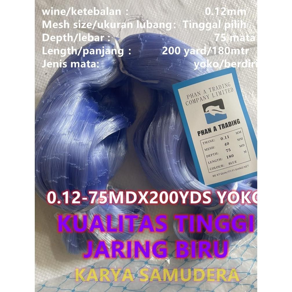 Super Seller Jaring Biru Panjang180Meter Senar  Jaring Ikan 012Mm 75Mdx200Yds Yoko Ukuran Lubang Tin