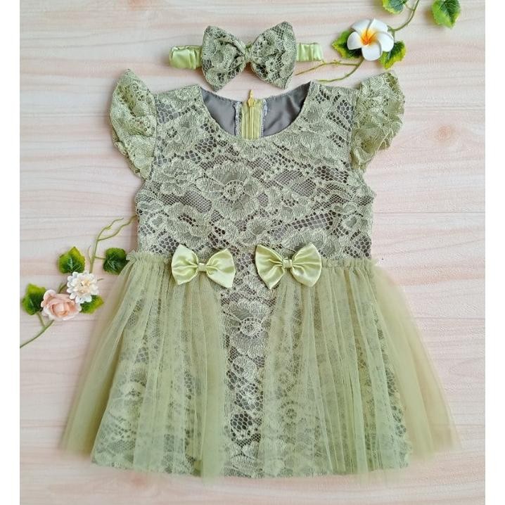 ORIGINAL Dress Anak Perempuan / Gaun Pesta Bayi / Dress Bayi Newborn / Dress Anak warna SAGE GREEN y