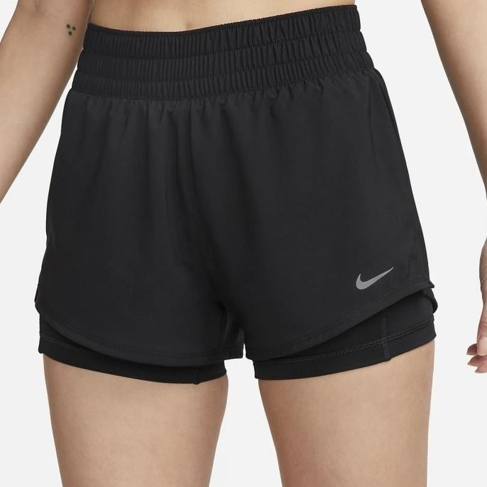 DX6013 010 Womens Nike One Dri Fit Mid Rise 3 Inch 2In1 Running Shorts