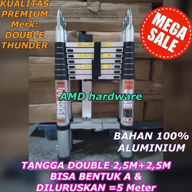 Tangga Double Teleskopik 2.5+2.5 5 M Telescopic Murah
