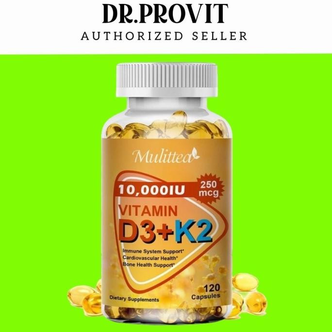 Mulittea 120pcs USA Vitamin D3 dengan vitamin K2 (mk7) Softgel untuk Meningkatkan Penyerapan Kalsium