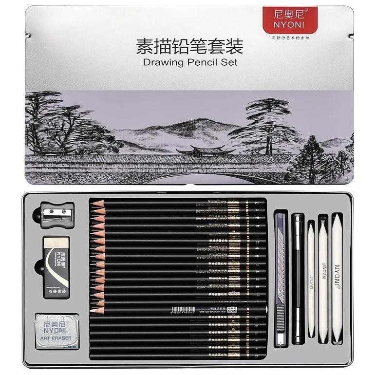 

My56 NYONI Drawing Pencil Gambar Set 29 pcs Metal Tin Box Pensil Gambar Lukis Sketsa Lengkap Paket Berkualitas