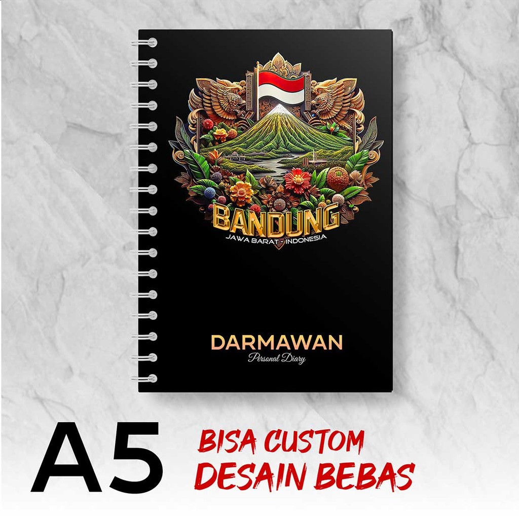 

Blocknote A5 Notebook Custom BANDUNG - JAWA BARAT Desain Bebas - Spiral Kawat - BDGX5