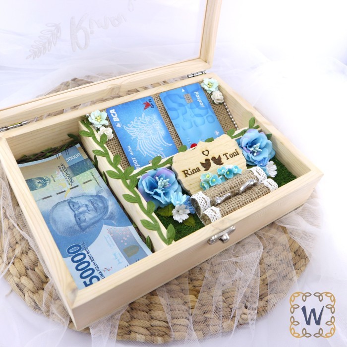 Kotak Seserahan Akrilik Tempat Perhiasan Seserahan Kayu Tutup Akrilik