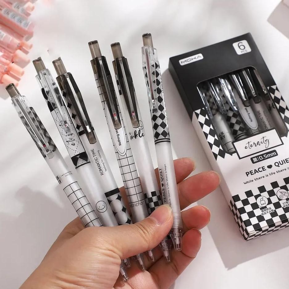

wes-24 [MILOLI] 6pcs PULPEN GEL MOKA 0,5mm Warna Solid Pen Gel Retractable Black Pena Cair - D0043 Viral