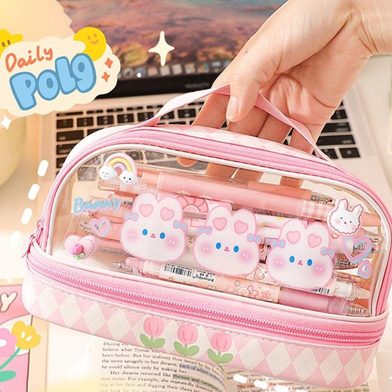 

DWL-49 Tempat Pensil Besar/Transparan PVC Pencil Case/Tas Pensil Murid Lucu/Kotak Pensil Anak Esthetis Premium