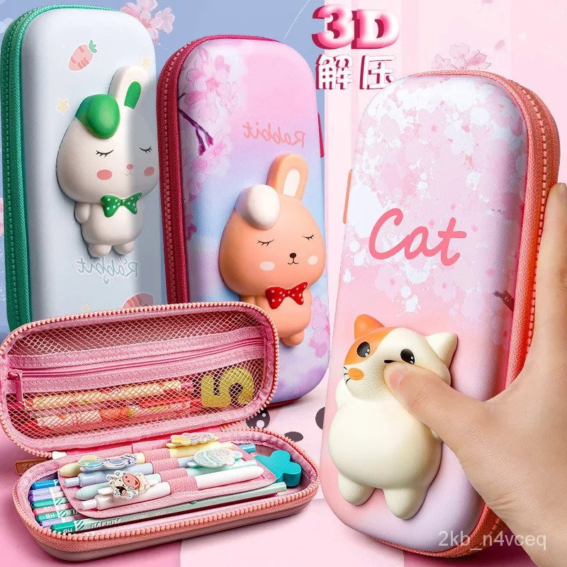 

Adorable 3D Pencil Case Stationery Organizer School Supplies for Girls EVA Pink Pen Pouch Holder Kawaii Eraser Bag Squishy Cat AZEP