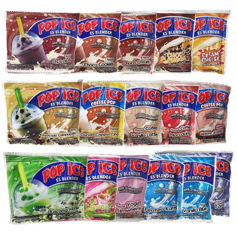 

MINUMAN POP ICE 25 GRAM TERLENGKAP SACHET ES BLENDER ECERAN ALL VARIAN ANEKA RASA