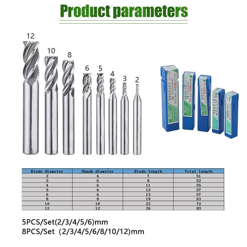 Bor, Obeng & Aksesoris 2-12MM Bor Fris Mata Bor Endmill 4 Flute HSS End Mill CNC Router Bits Milling