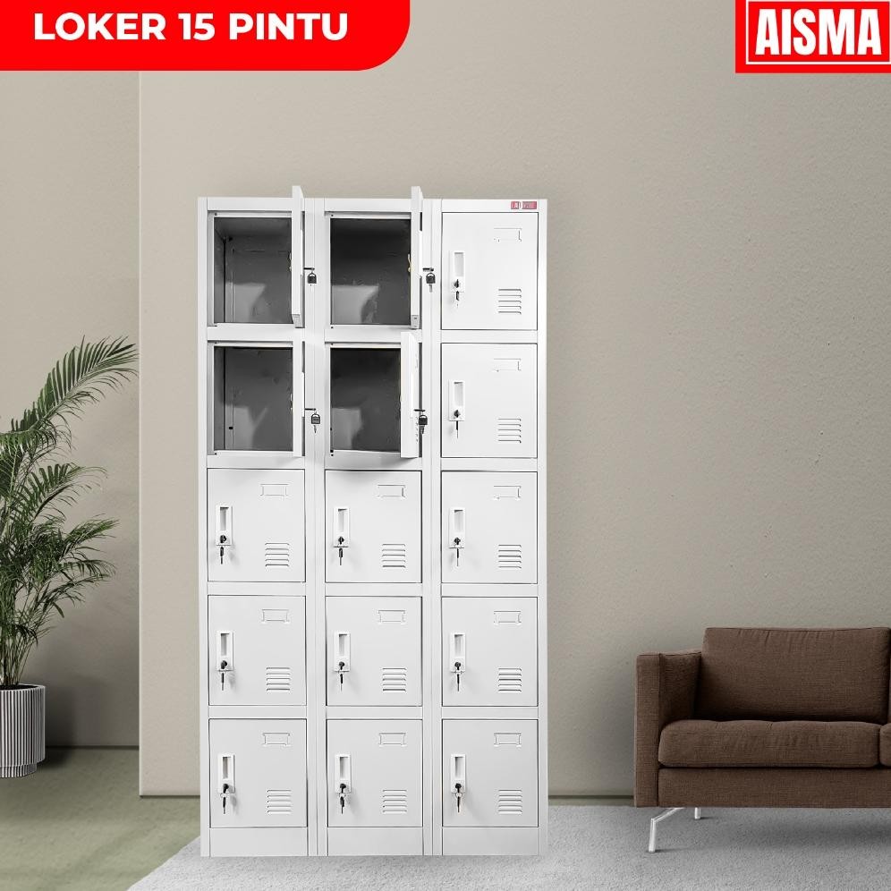 Loker Karyawan / Loker Sekolah / Loker Besi 15 pintu minimalis warna putih
