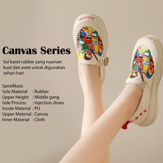 Sneakers Wanita Canvas Korea Sepatu Sneakers Wanita Casual Motif Doodle Art | SNP032 HC