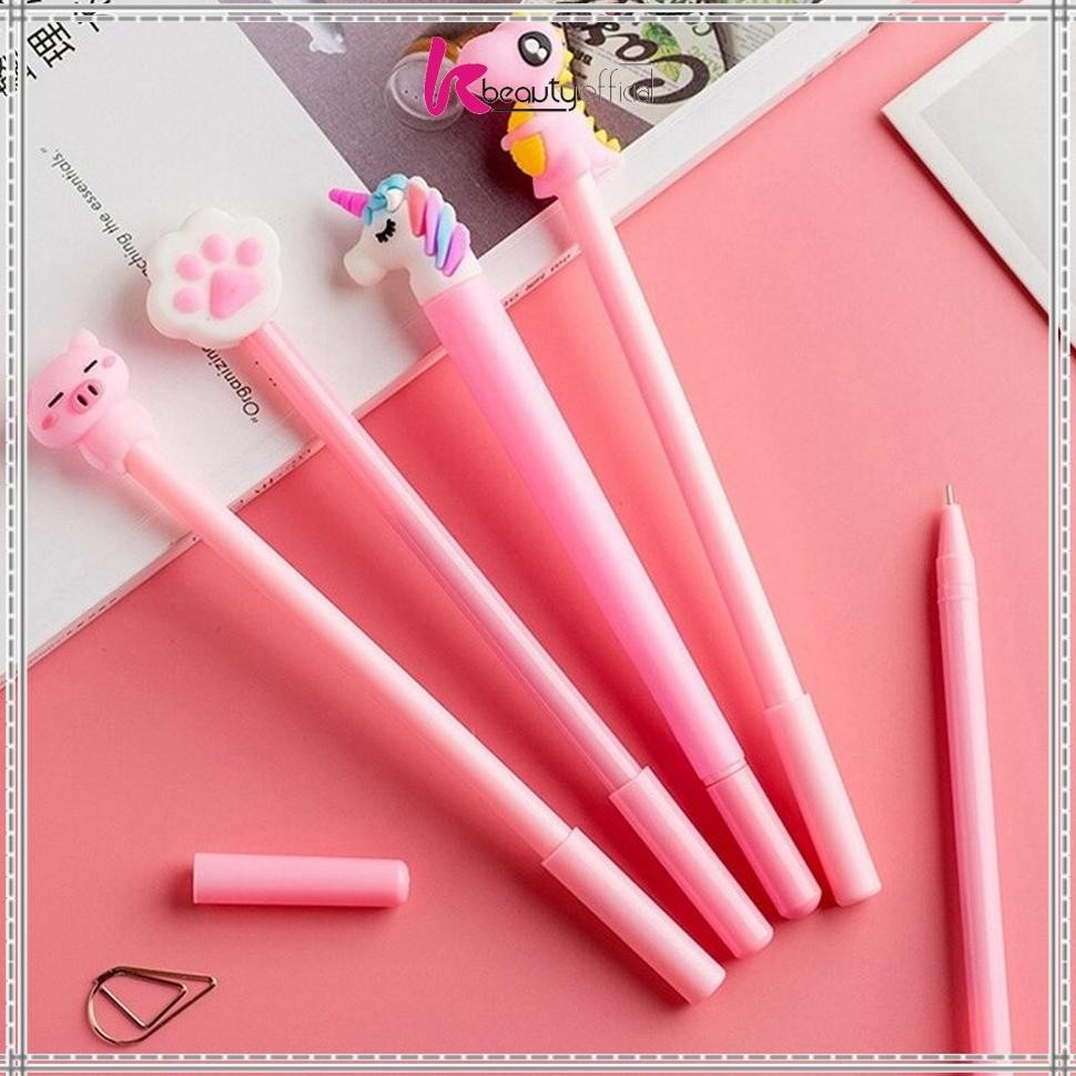 

we-12 KB-A15 Pulpen Gel Karakter Lucu Set Isi 20PCS Pena FREE Zipper Pouch Tempat Pensil Transparan Murah Premium