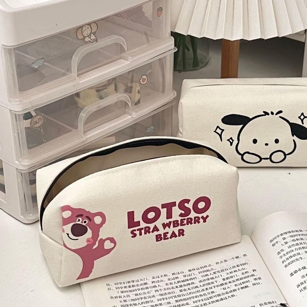 

rf-45 [MILOLI] Kotak Pensil L0TS0 POCH4CC0 Canvas Pencil Bag Tempat Pensil Resleting Stationery - F0241 Sale