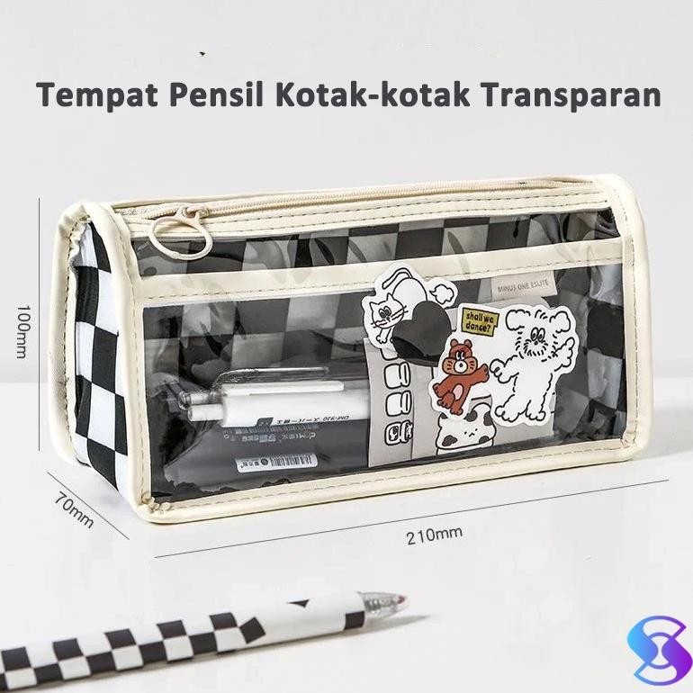 

ed-76 Pensil case/kotak alat tulis/Tempat Pensil Kotak-kotak Transparan-Suning Mall Murah