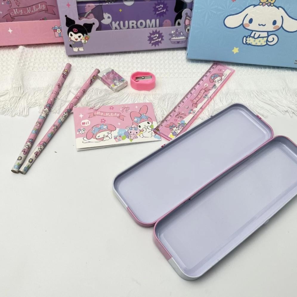 

se-7 VOOVA Set Alat Tulis/ Kotak Pensil Anak Set 7 in 1 Stationery Untuk Hadiah Anak Sekolah Sanrio/ Alat Tulis Set Kotak Pensil Karakter Kuromi/ Set ATK Lucu dan Murah Termurah