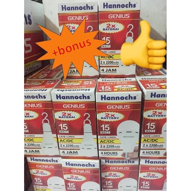Lampu led emergency Genius Hannochs 15 watt + fitting dengan 2 baterai