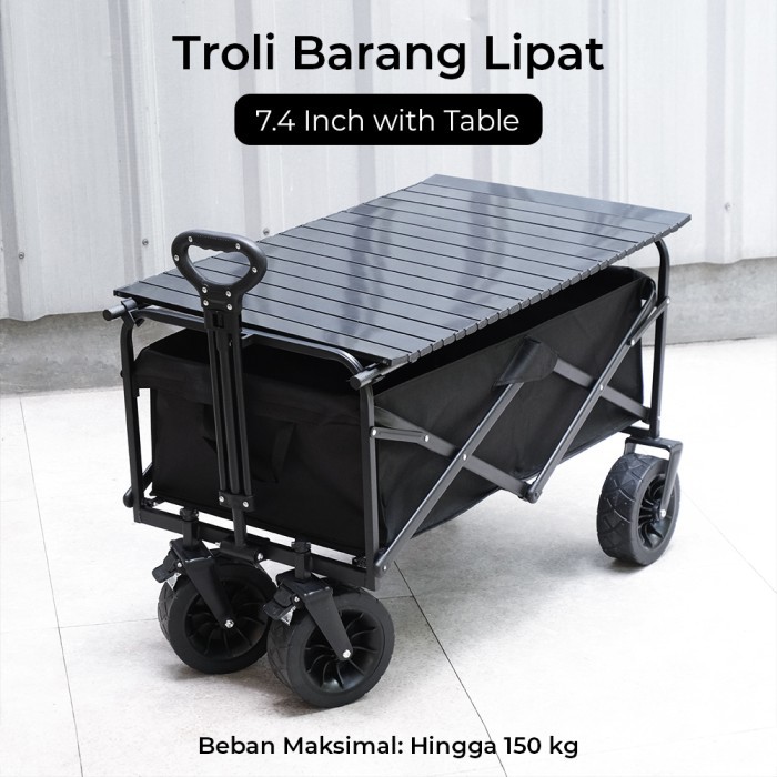 New - Troli Barang Lipat Dengan Meja Troli Lipat Camping Troley Cart Camping