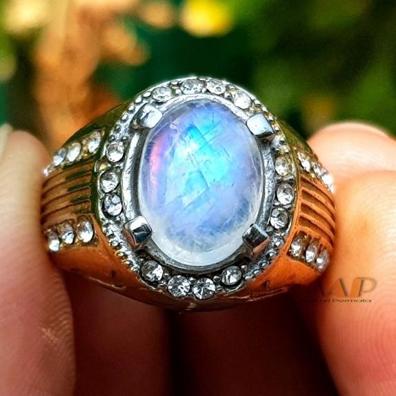 Batu Cincin Pria Biduri Bulan Air Laut Natural Stone Moon Stone