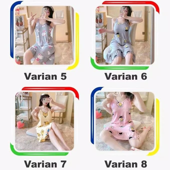 Elmo Piyama Dress Tanktop Baju Tidur Sexy Wanita Daster Kaos Jumbo Xl Gelavianssifa
