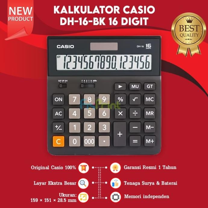 

TR21 Calculator Casio DH16 Black 16 Digits Garansi Resmi New Original 1 Premium