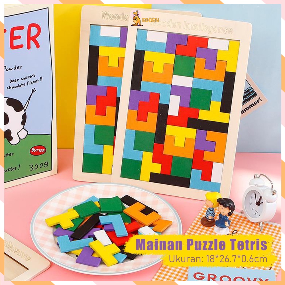 Edden Puzzle tetris kayu mainan edukasi tangram Tetris kayu Russian block toys