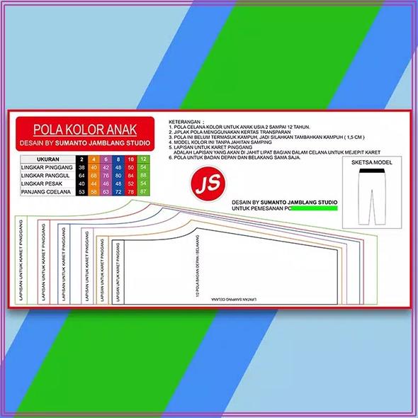 Terbaik Pola Jiplak Celana Kolor Anak 2 ~12 Tahun [ Jp 021 ] Kkt