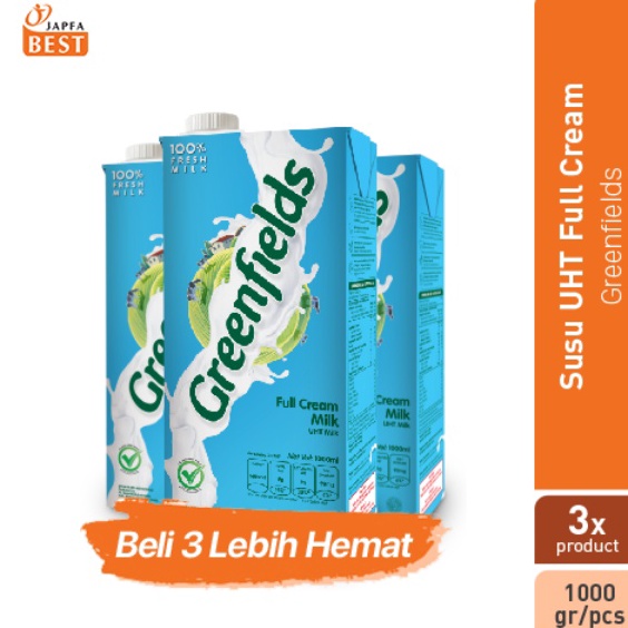 

Ready Stock Susu Greenfields UHT Full Cream 1 L - Paket isi 3 Pcs Super Promo