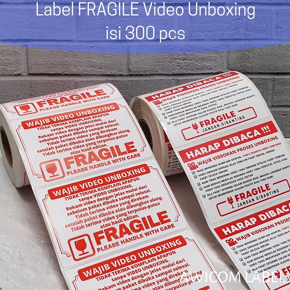 

Banting Harga Label Sticker FRAGILE Wajib Video Unboxing Stiker Perhatian Online Shop 80x50 isi 300 pcs For sale