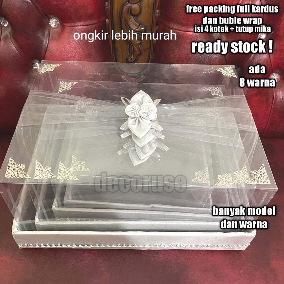 

aqlu -86 Kotak hantaran parsel seserahan pernikahan tutup mika isi 4 kotak warna silver 136