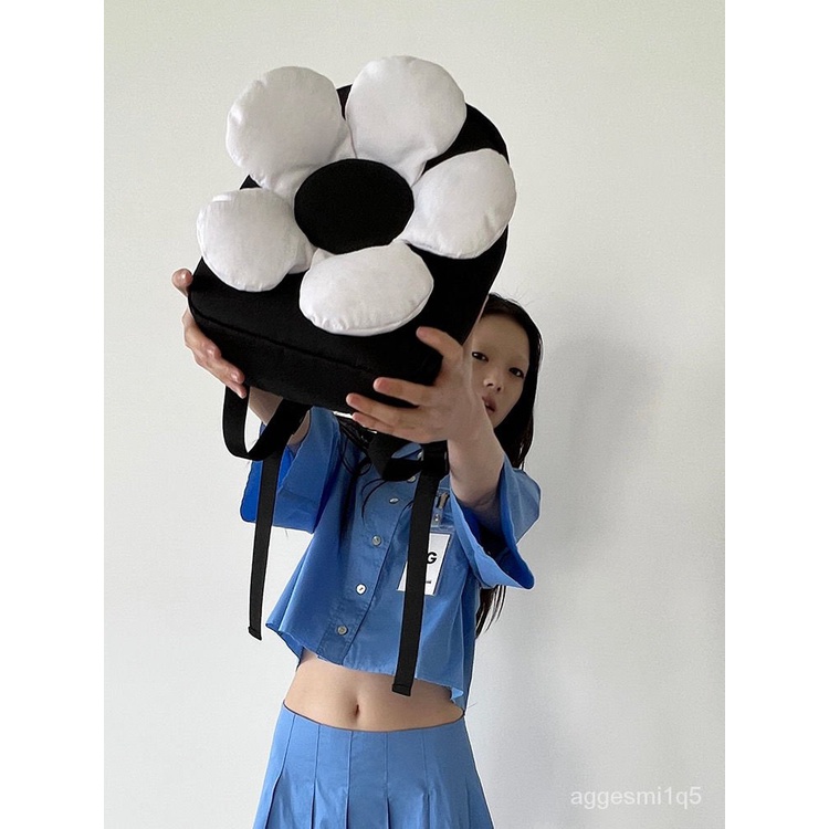 Tas Ransel bunga nilon hitam putih/y2k tas sekolah korean style aesthetic/backpack sekolah wanita