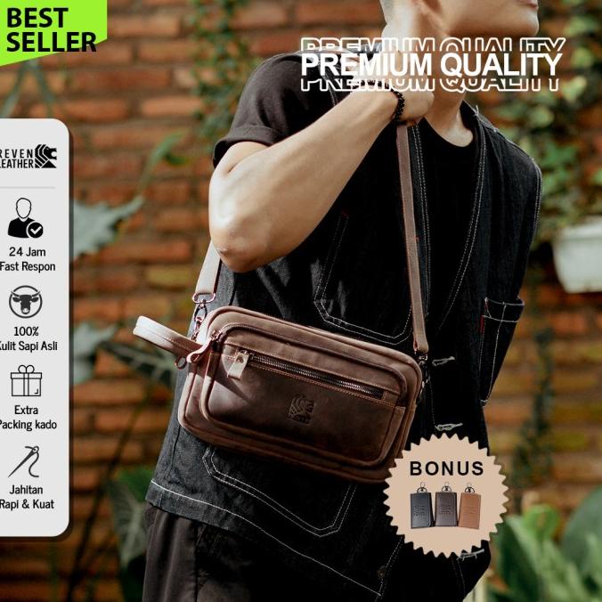 Tas Selempang Clutch Pria Reven Nakula Kulit Sapi Asli Branded